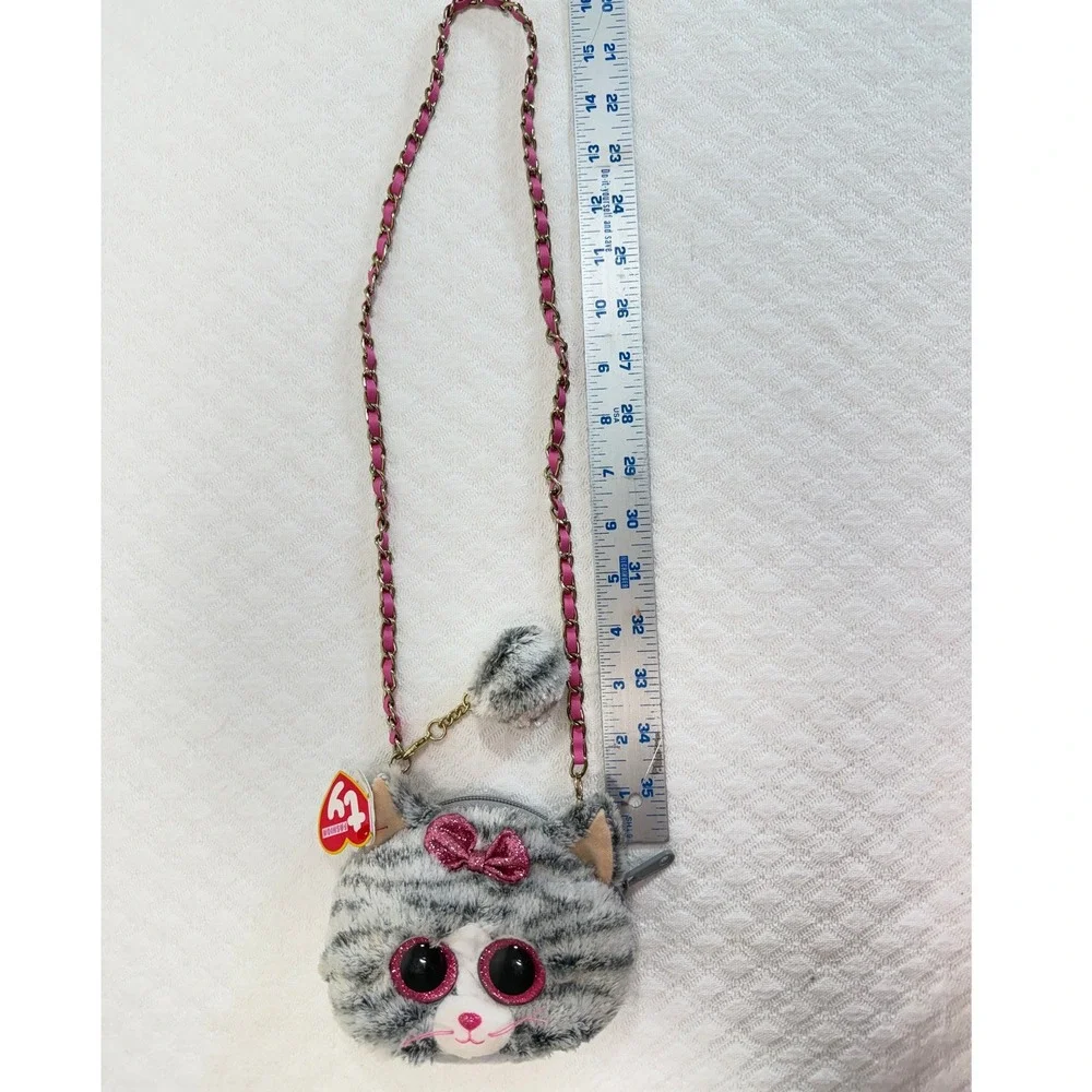 Ty Purse Crossbody Kids Kiki the Cat Gray Plush Beanie Boos Glitter Eyes NEW